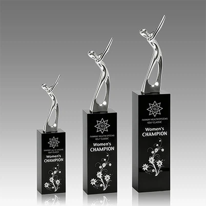 Trofeu de vidre negre de golf de metall